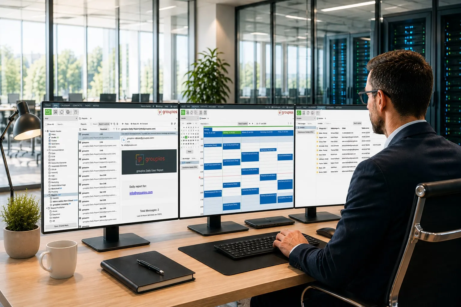 Workstation with groupios Groupware on two monitors